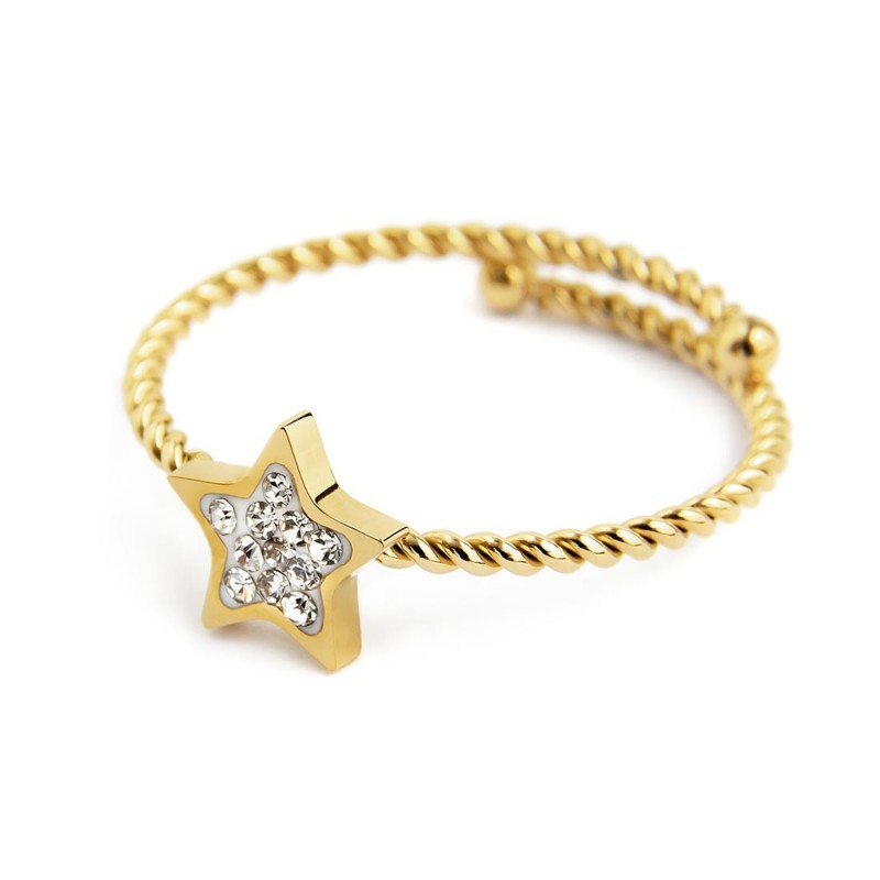 18an033g Anello con stella e cristalli bianchi
