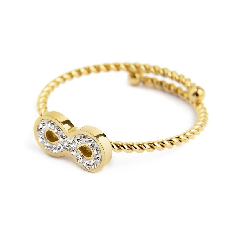 18an049g Anello con infinito e cristalli bianchi