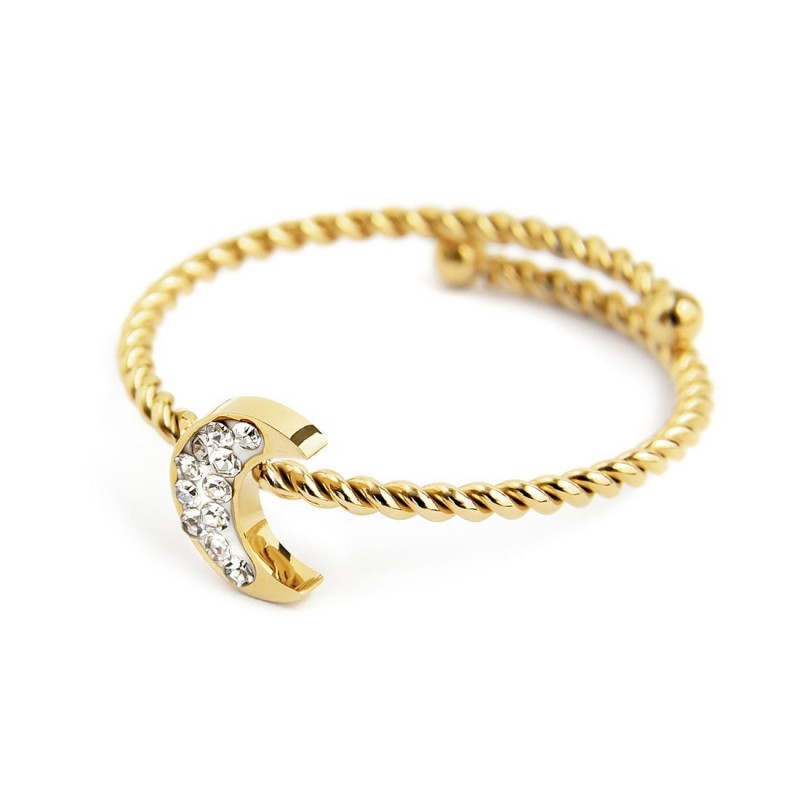 18an052g Anello con luna e cristalli bianchi