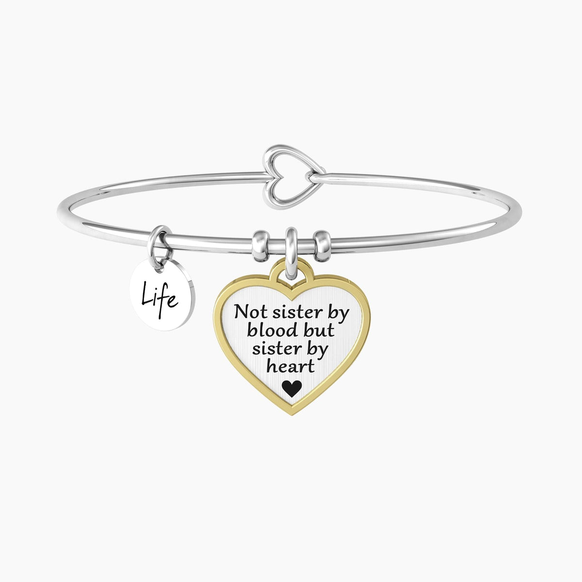 Bracciale rigido sorella con ciondolo e frase "CUORE | COME SORELLE" - Gioielleria Fondente