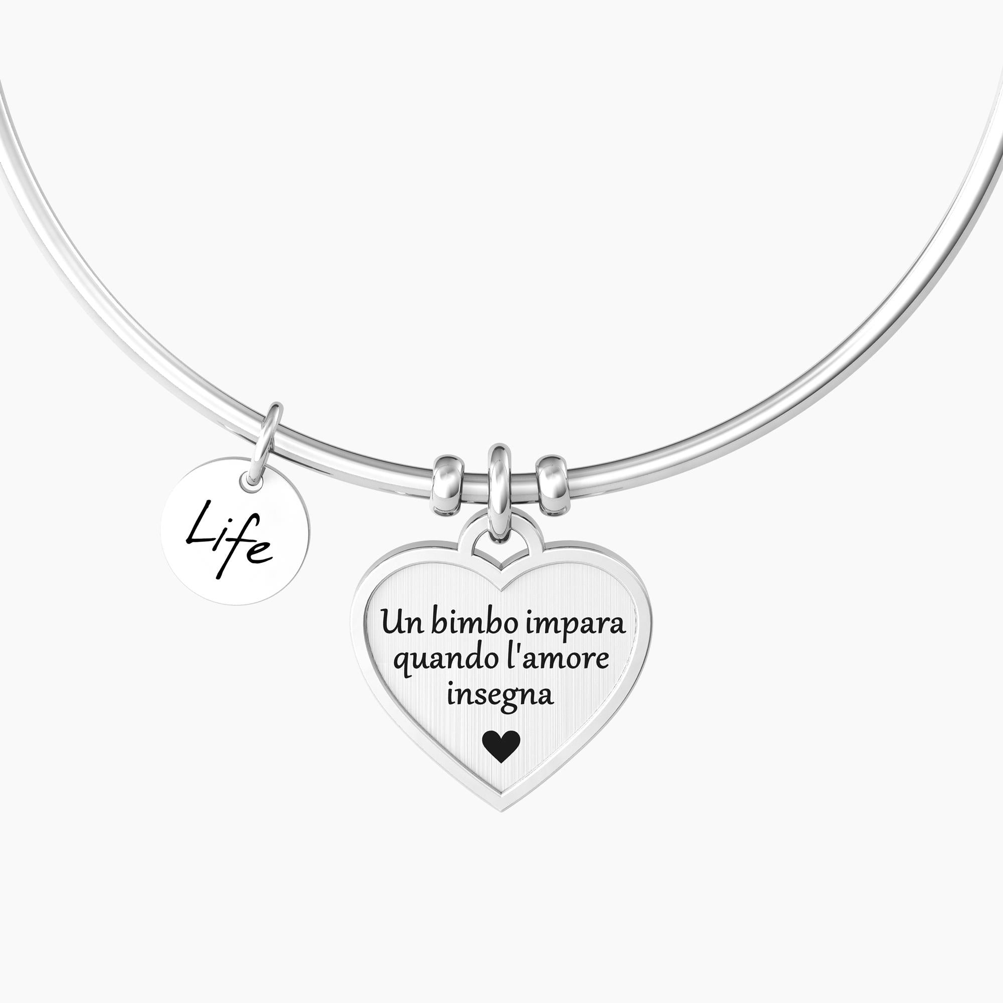 Bracciale rigido con cuore inciso "CUORE | L’AMORE INSEGNA" - Gioielleria Fondente
