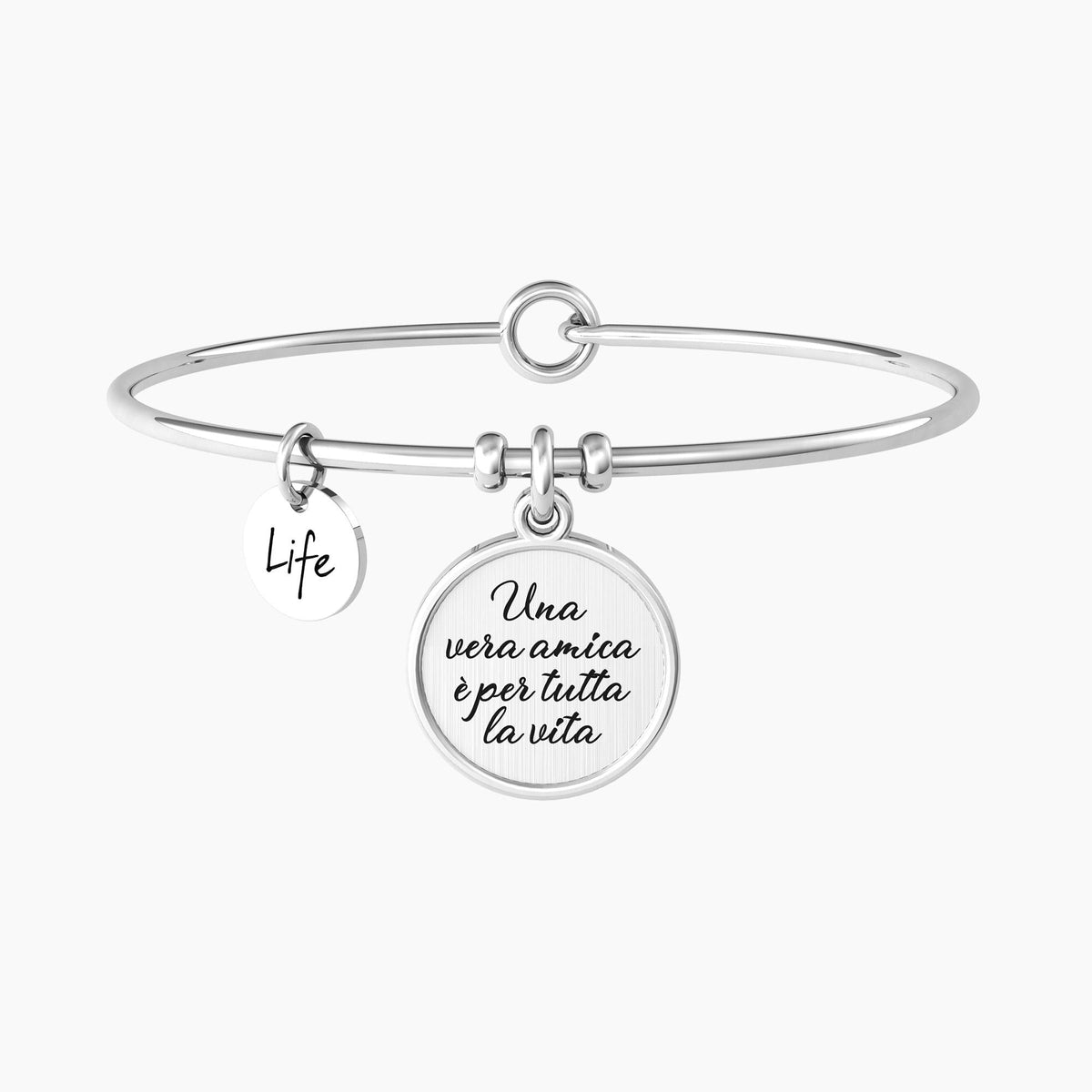 Bracciale rigido amica con ciondolo e frase "UNA VERA AMICA È PER TUTTA LA VITA" - Gioielleria Fondente