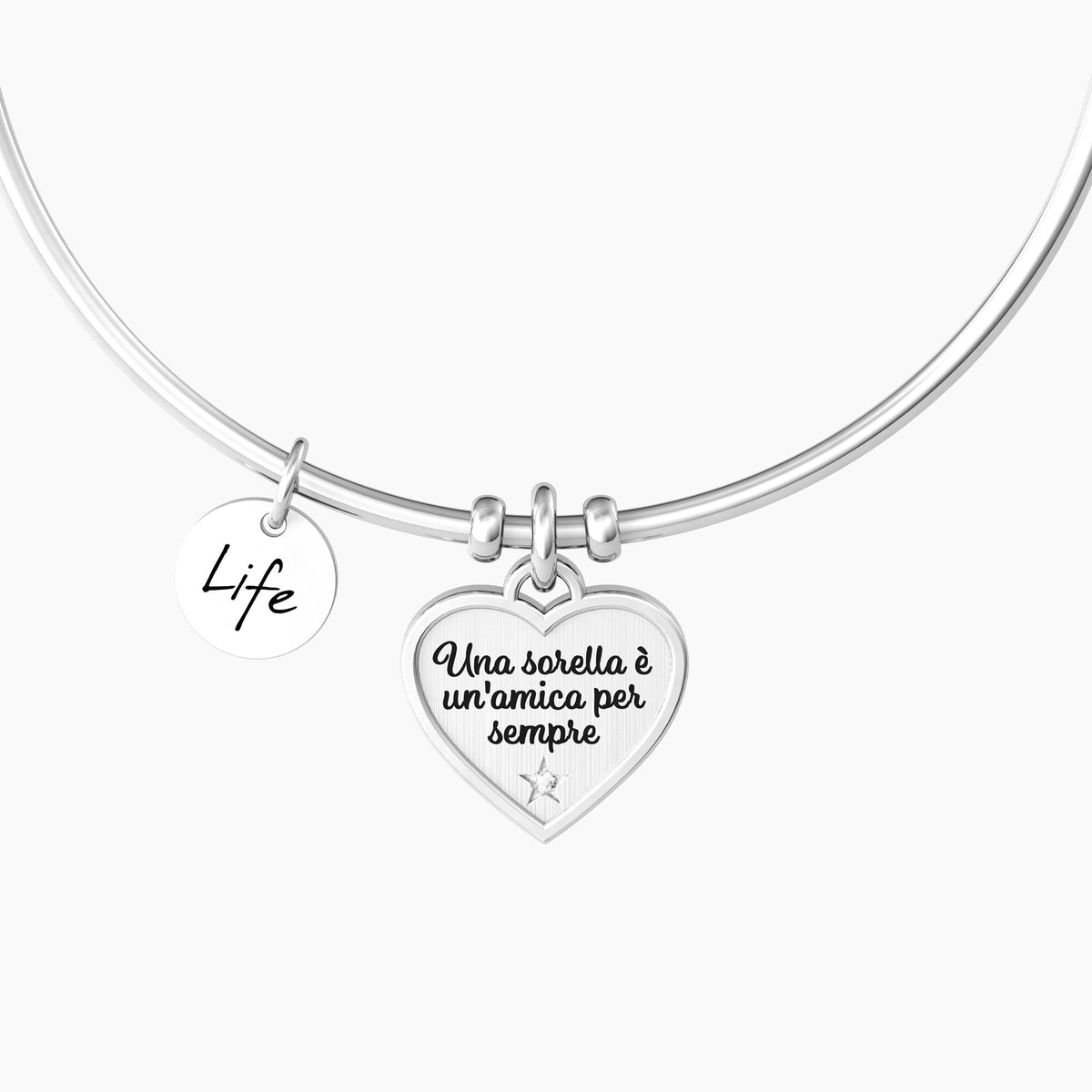 Bracciale rigido sorella con ciondolo a cuore "CUORE | SORELLA" - Gioielleria Fondente