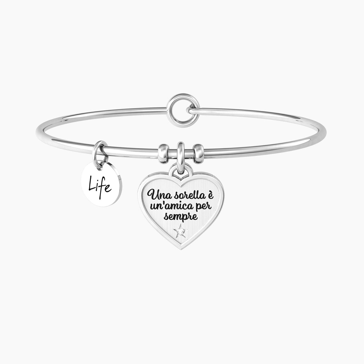 Bracciale rigido sorella con ciondolo a cuore "CUORE | SORELLA" - Gioielleria Fondente