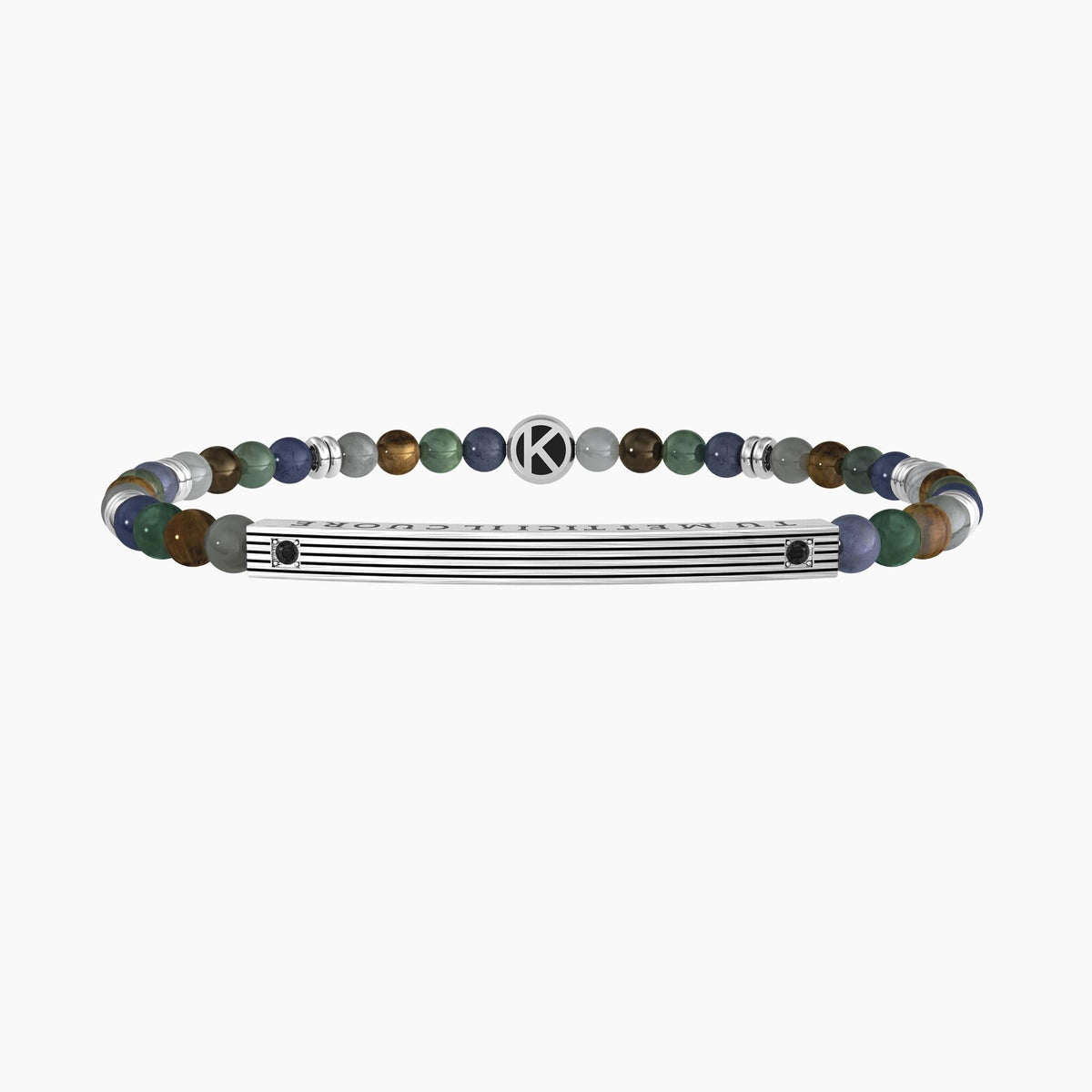 Bracciale con pietre colorate e piastra rettangolare "TU METTICI IL CUORE" - Gioielleria Fondente
