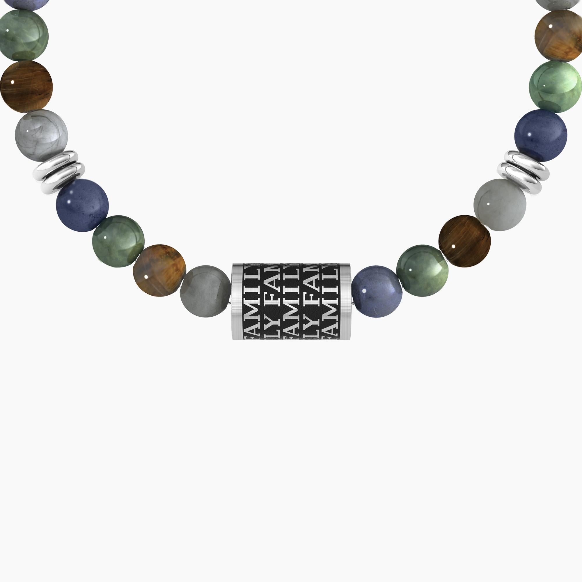 Bracciale elastico con pietre multicolor e charm "MY FAMILY" - Gioielleria Fondente