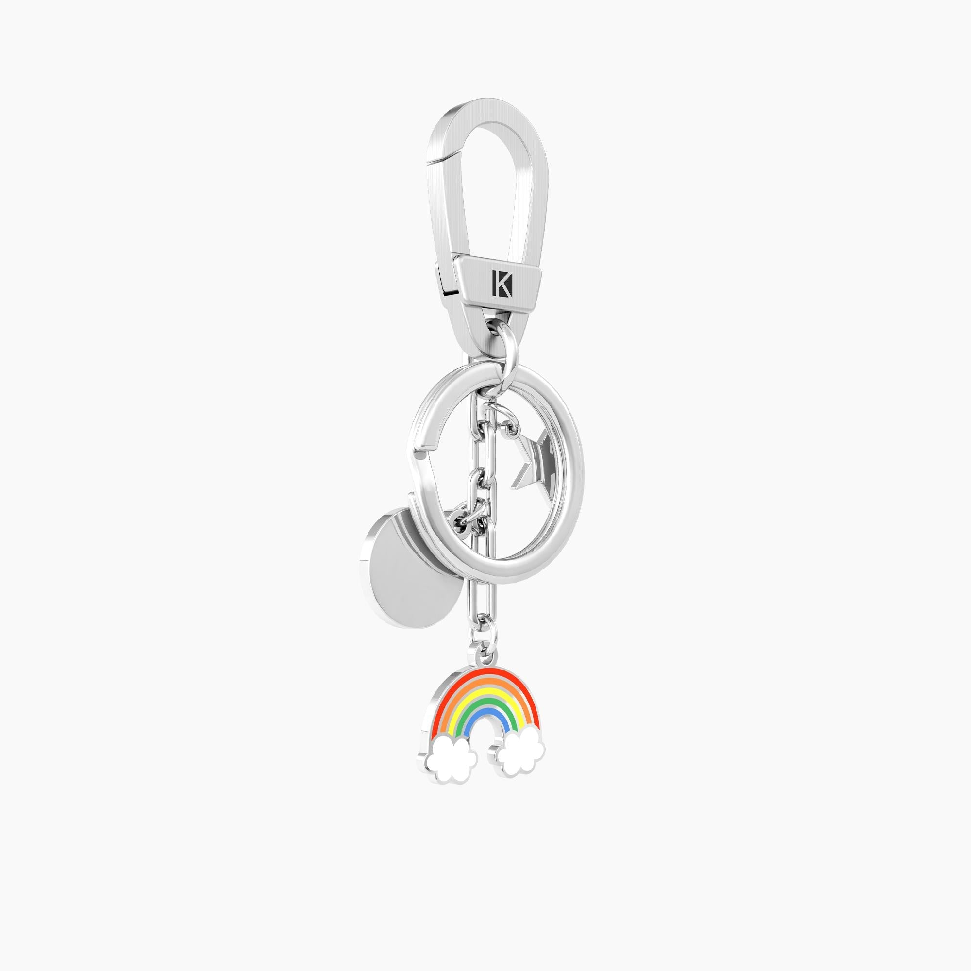 Portachiavi in acciaio con frase think positive "ARCOBALENO | THINK POSITIVE" - Gioielleria Fondente