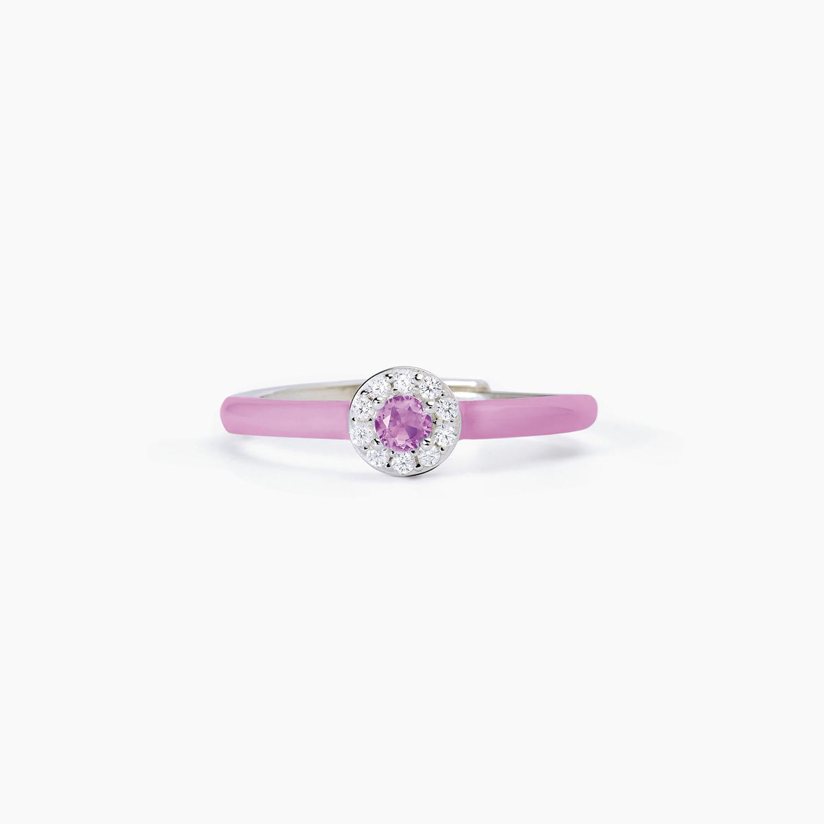 Anello in argento con smalto rosa e zircone rosa MILANESIENNE