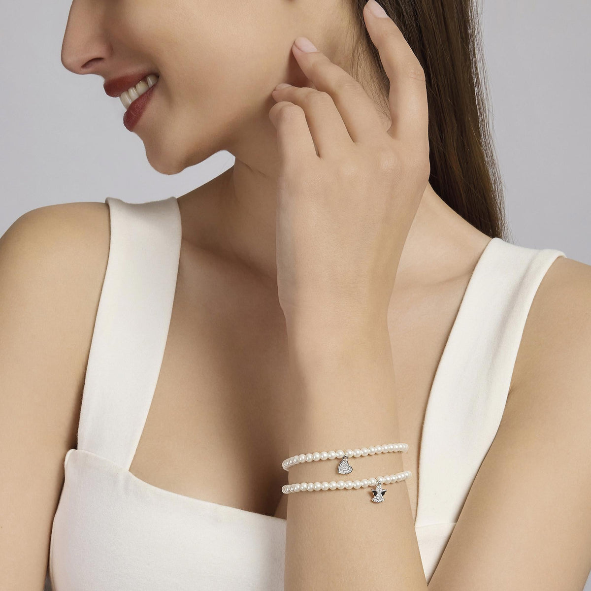 Bracciale con perle conchiglia e cuore in pavè ONE LOVE