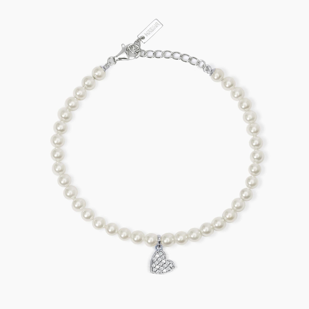 Bracciale con perle conchiglia e cuore in pavè ONE LOVE
