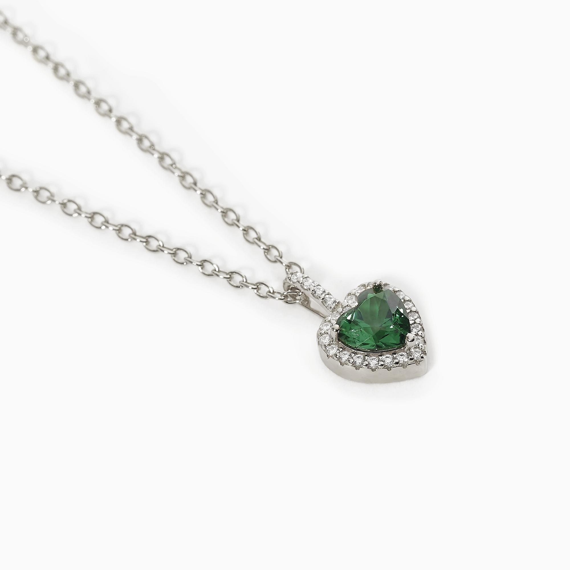 Girocollo in argento con smeraldo sintetico taglio cuore LOVE AFFAIR - Gioielleria Fondente