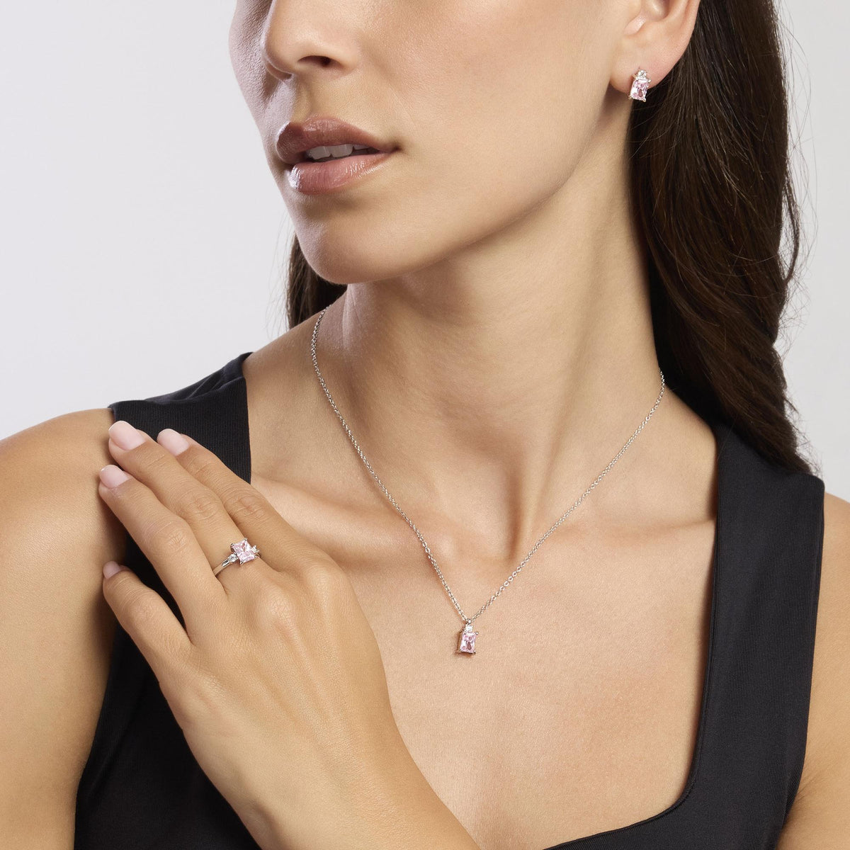 Orecchini in argento con zircone rosa taglio princess BATTITO - Gioielleria Fondente