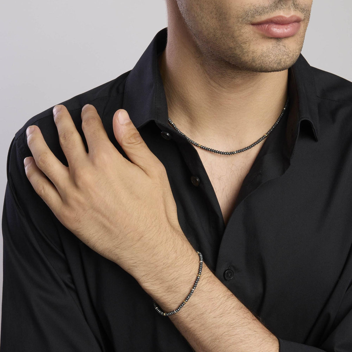 Collana in argento con ematite e inserti dorati ON ROAD - Gioielleria Fondente