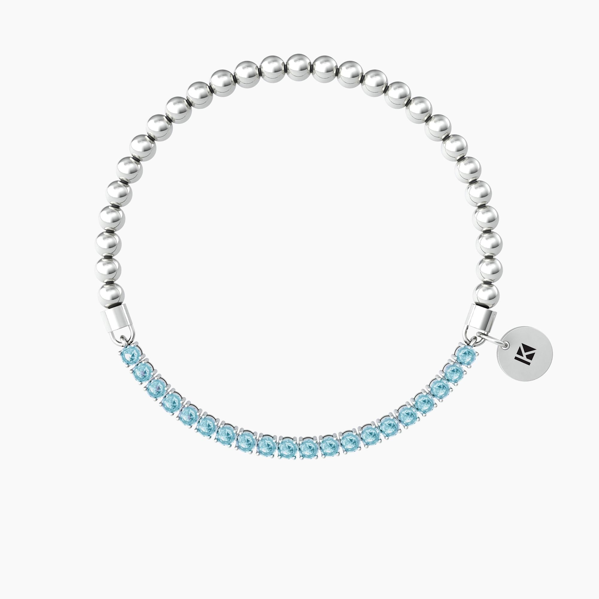 Bracciale elastico con sfere lucide e zirconi azzurri "Bracciale Dei Desideri" - Gioielleria Fondente