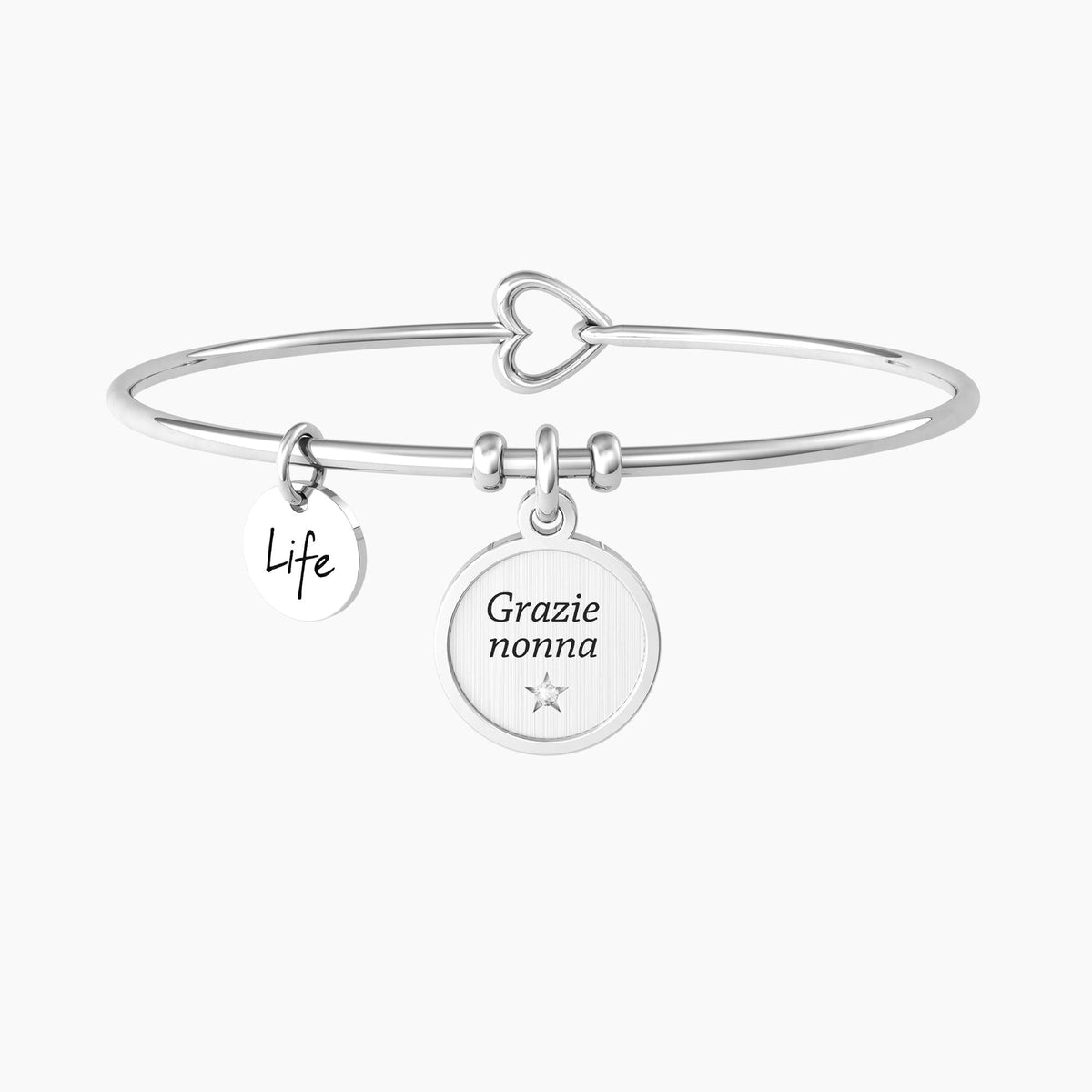 Bracciale rigido nonna con ciondolo e frase GRAZIE NONNA - Gioielleria Fondente