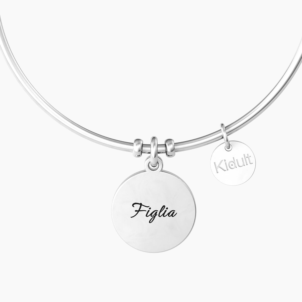 Bracciale rigido figlia con ciondolo e frase FIGLIA | FELICITÀ - Gioielleria Fondente