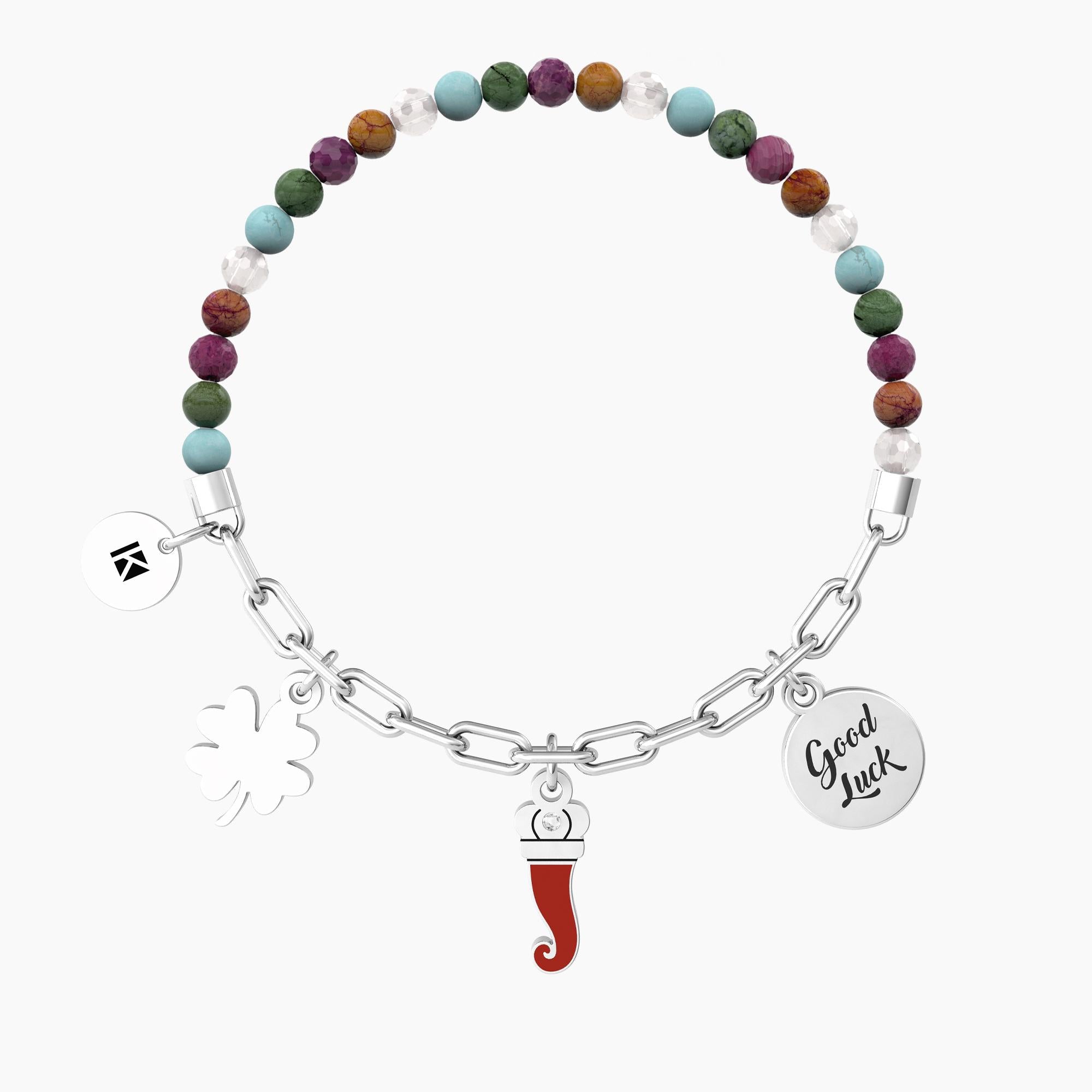Bracciale con catena, pietre multicolor e ciondoli CORNETTO | PROTEZIONE - Gioielleria Fondente