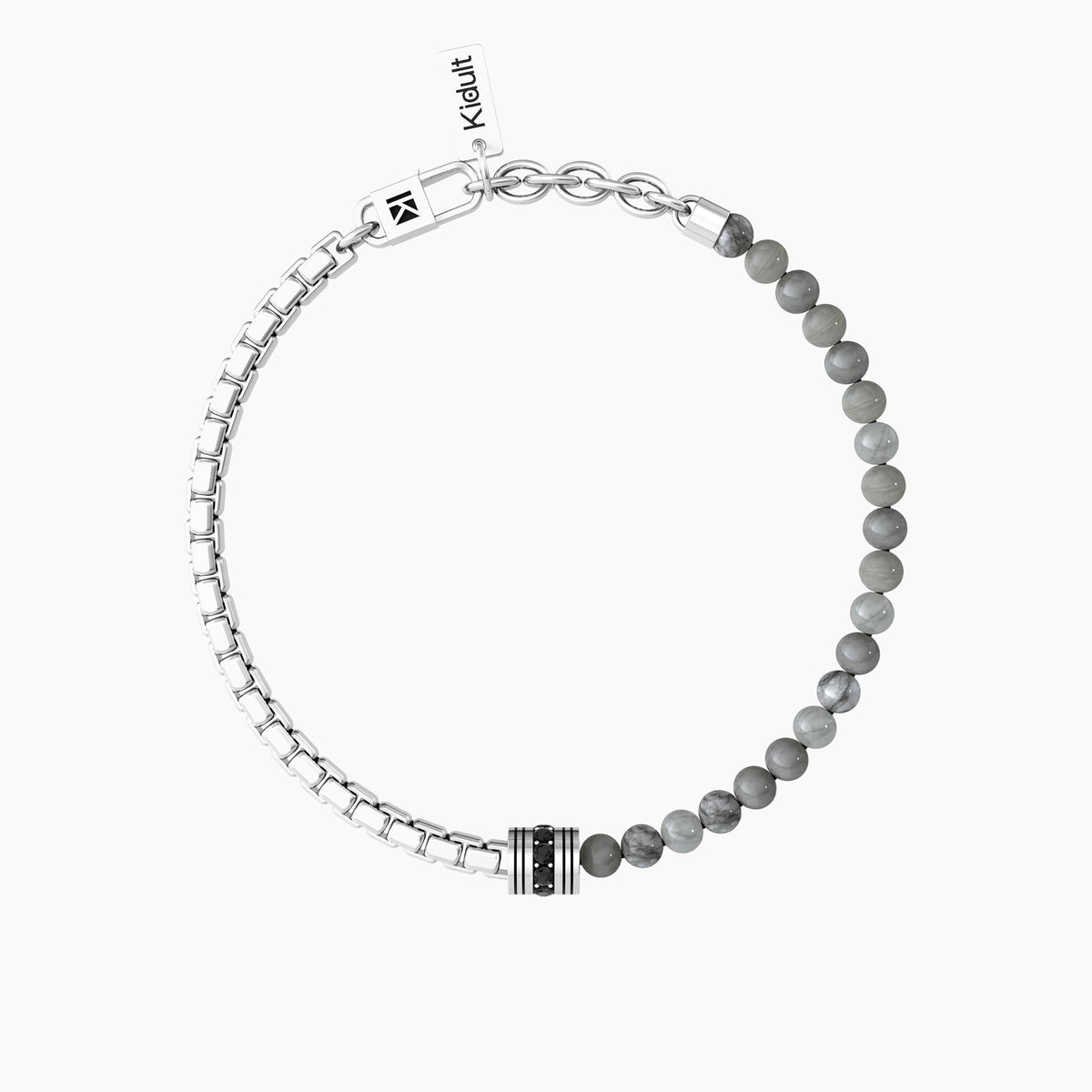 Bracciale uomo con catena e agata grigia "Equilibrio" - Gioielleria Fondente
