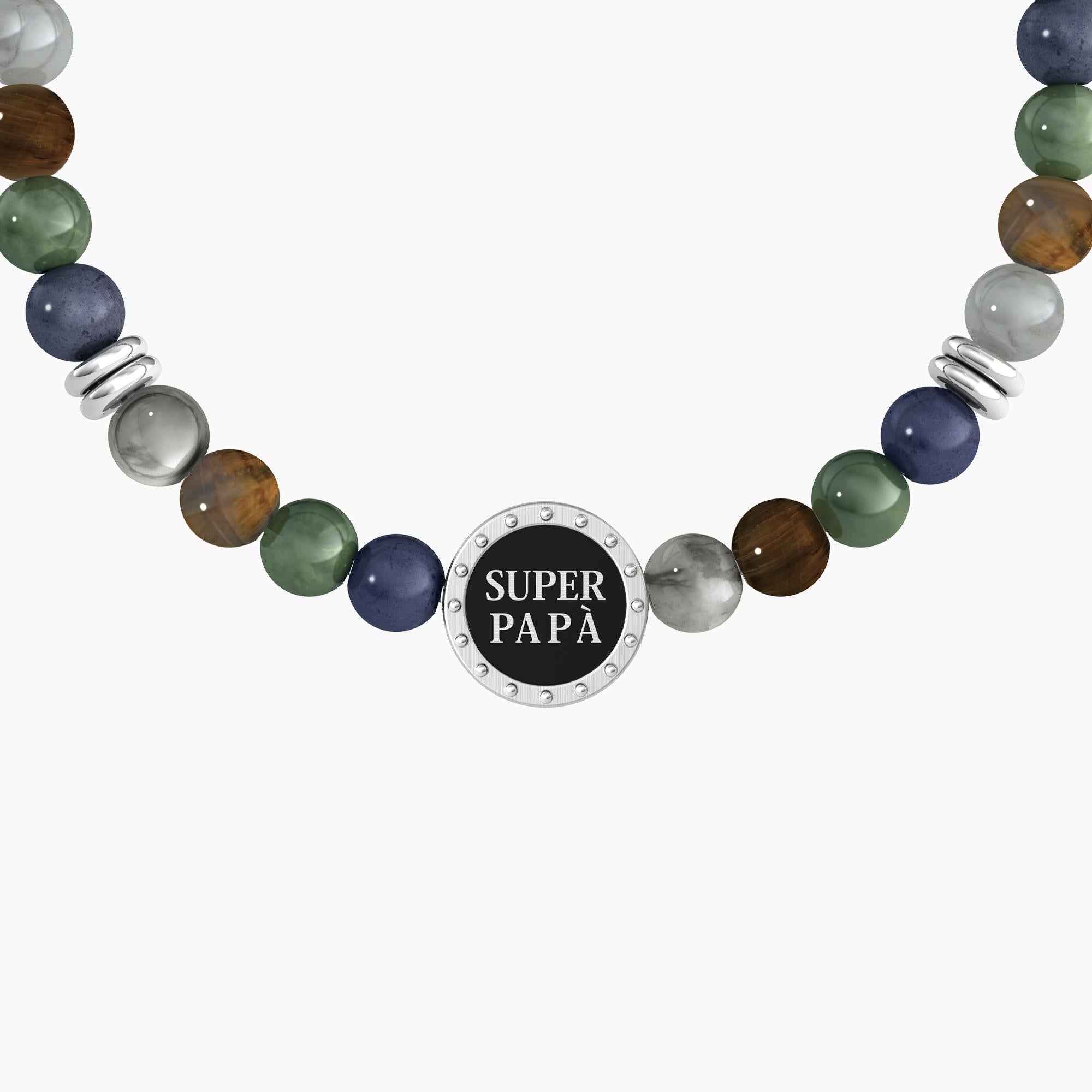 Bracciale elastico per il papà con pietre naturali e cristalli "Super Papà" - Gioielleria Fondente