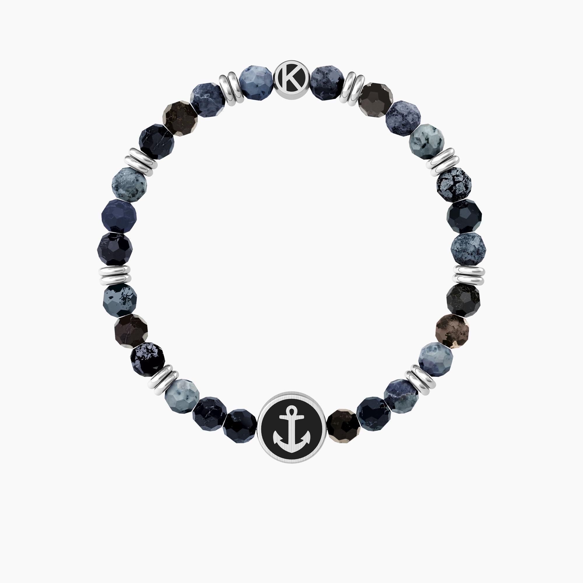 Bracciale elastico per il papà con agata blu e ancora ANCORA | PAPÀ SEI LA MIA FORZA - Gioielleria Fondente