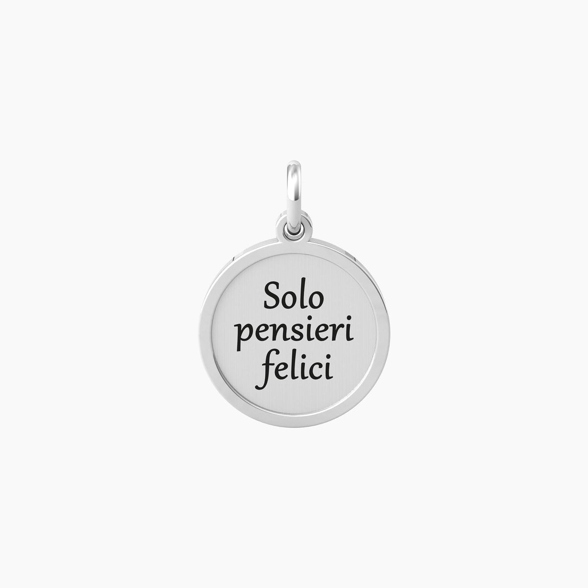 Ciondolo tondo con frase pensieri felici PENSIERO FELICE - Gioielleria Fondente