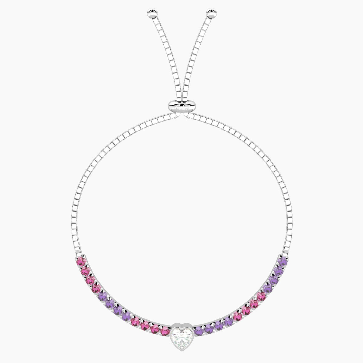 Bracciale tennis regolabile rosa e viola con cuore Cuore | ti voglio bene