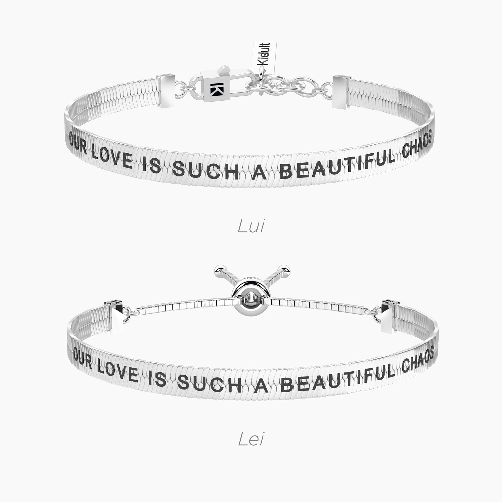 Coppia di bracciali elastici per lui e lei con frase Amore | caos