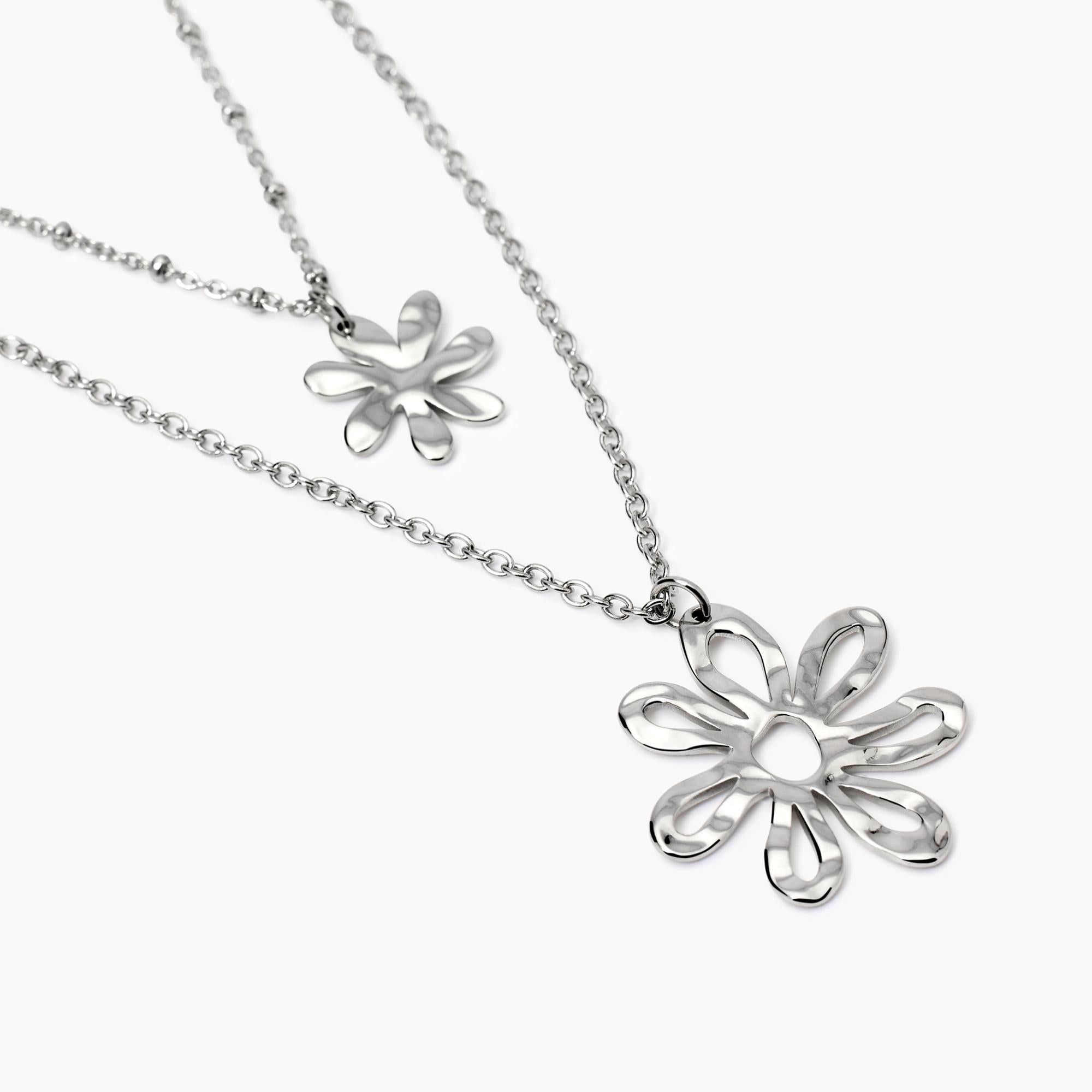 Girocollo con doppia catena e pendenti fiore