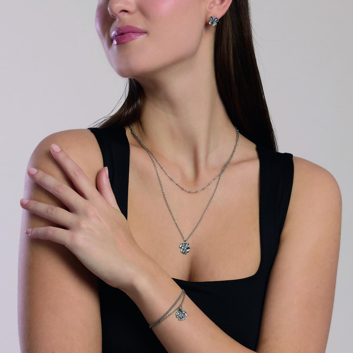 Bracciale a catene con quadrifoglio e cristallo Style 57