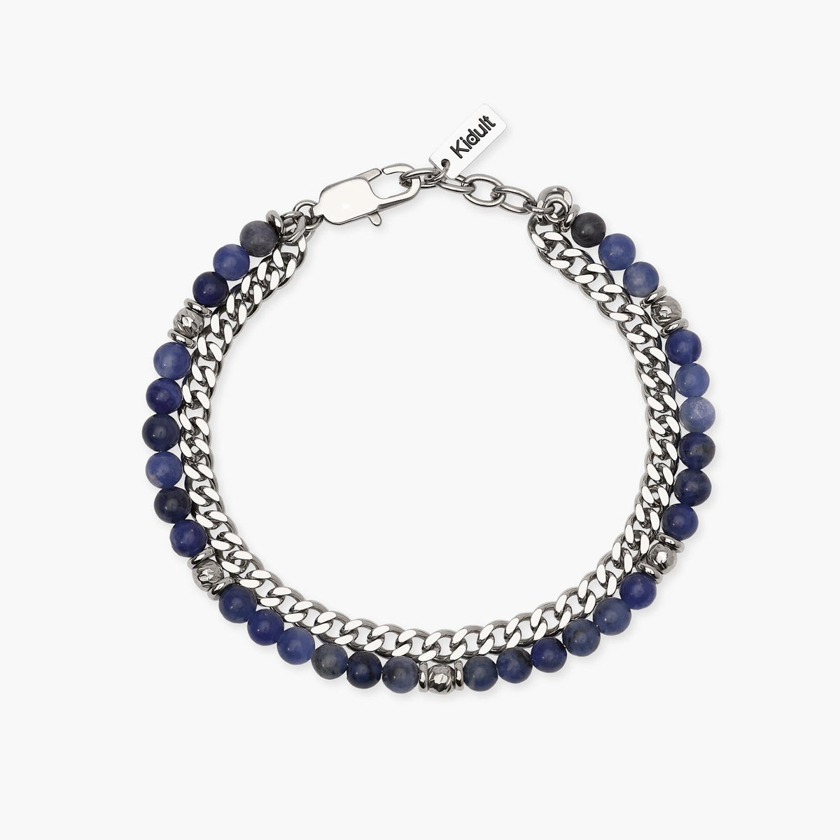 Bracciale uomo con con catena groumette e sfere diamantate e sodalite blu Style 37
