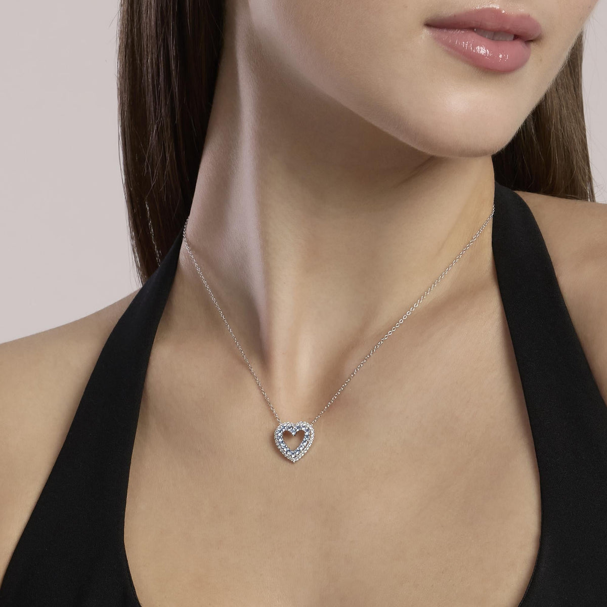 Girocollo con pendente a cuore con acquemarine sintetiche e zirconi REGINA DI CUORI