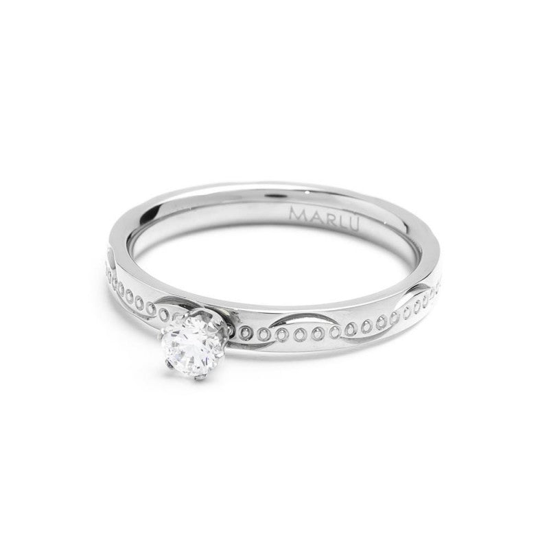 33an0007 Anello con cristallo e texture a cerchi incisi