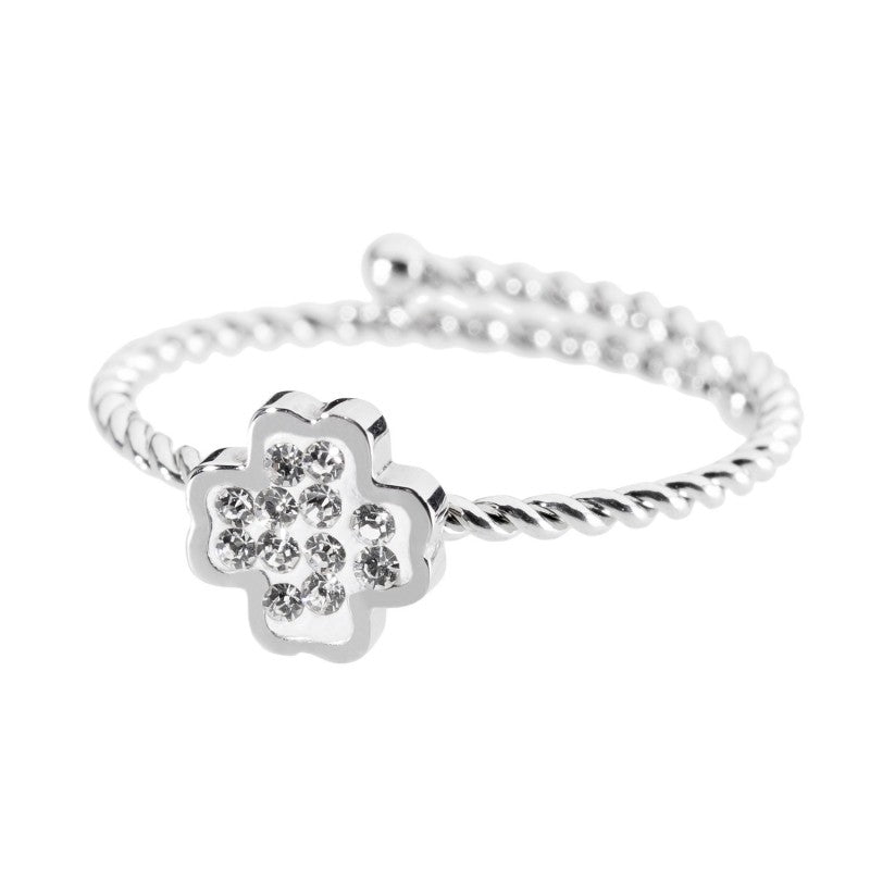 18an032 Anello con quadrifoglio e cristalli