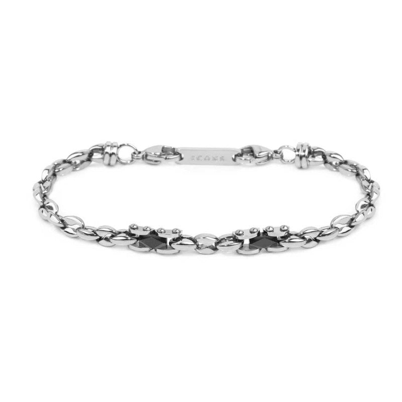 Bracciale catena marine con elementi in acciaio con ceramica sfaccettata nera lucida