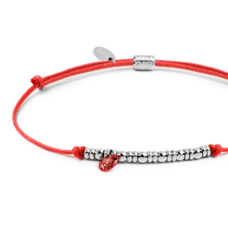 Bracciale cordino con elementi acciaio e zircone pendente
