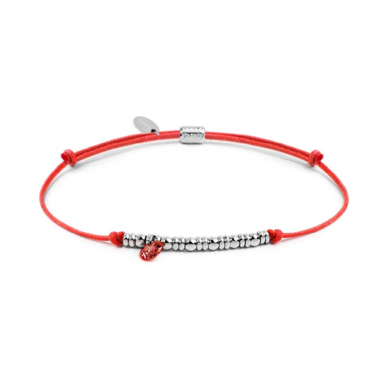 Bracciale cordino con elementi acciaio e zircone pendente