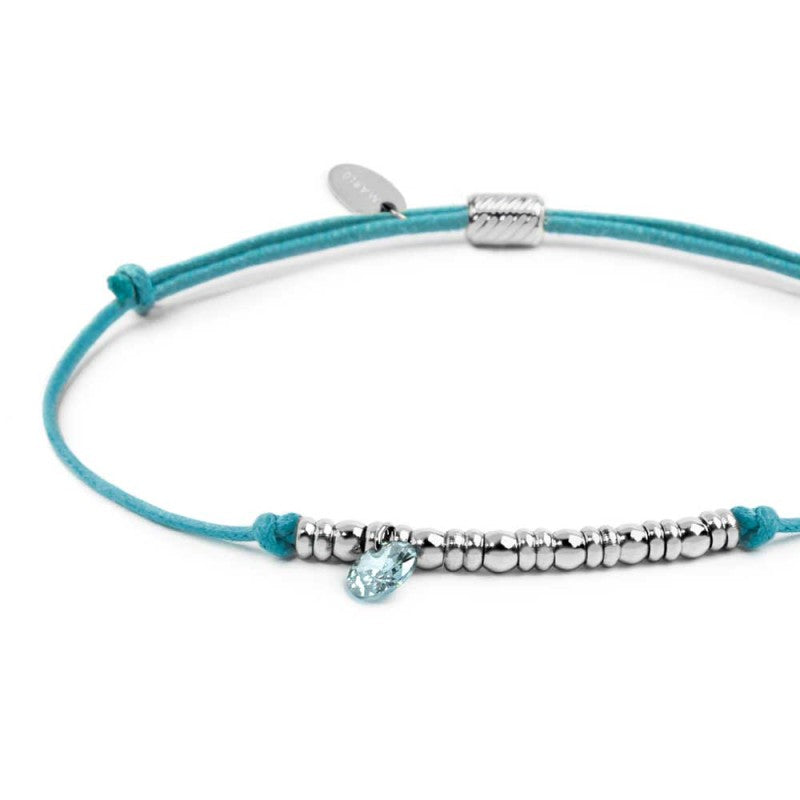 Bracciale cordino con elementi acciaio e zircone pendente