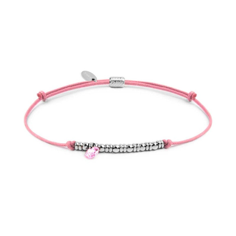 Bracciale cordino con elementi acciaio e zircone pendente