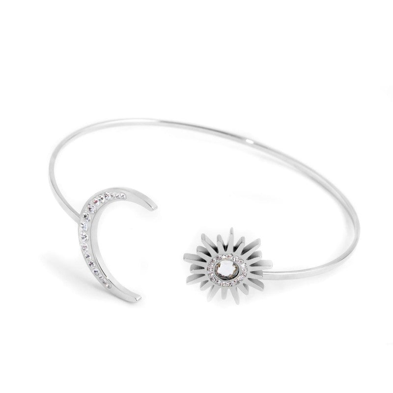 33br0007 Bracciale rigido sole luna cristalli bianchi