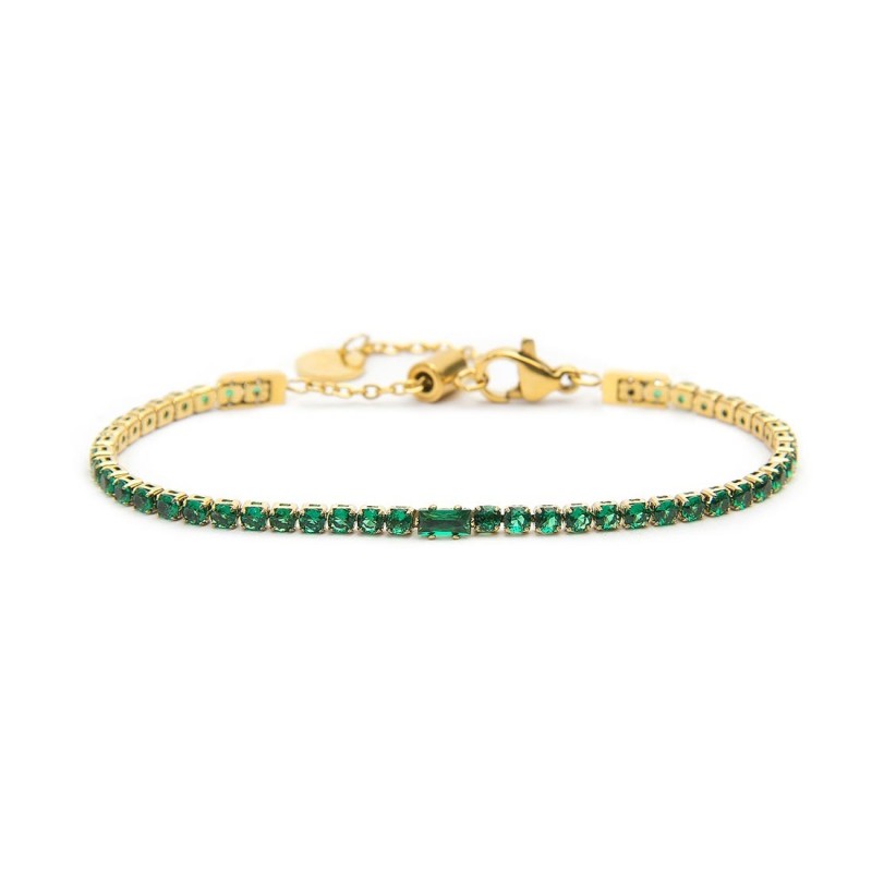 Bracciale oro tennis verde 2,5mm con zircone centrale - Gioielleria Fondente