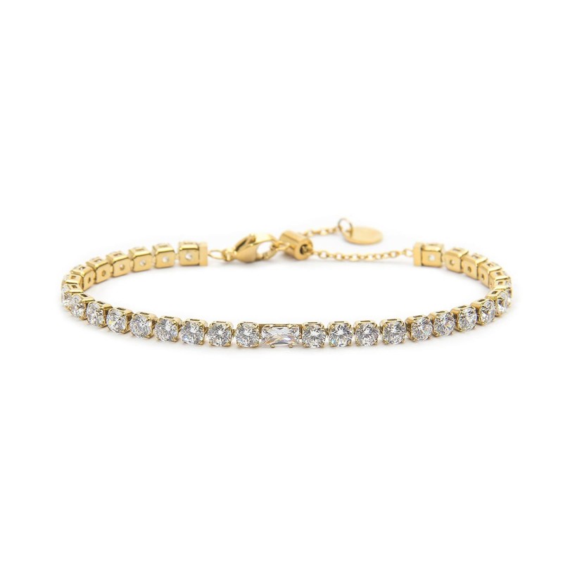 Bracciale oro tennis bianco 4mm con zircone centrale - Gioielleria Fondente