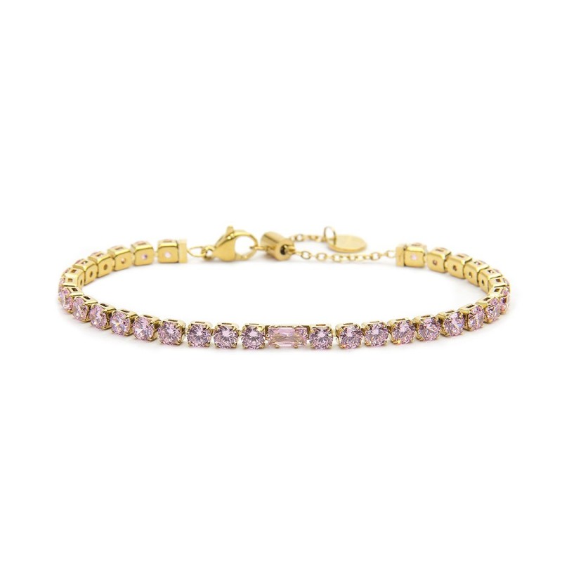 Bracciale oro tennis rosa 4mm con zircone centrale - Gioielleria Fondente