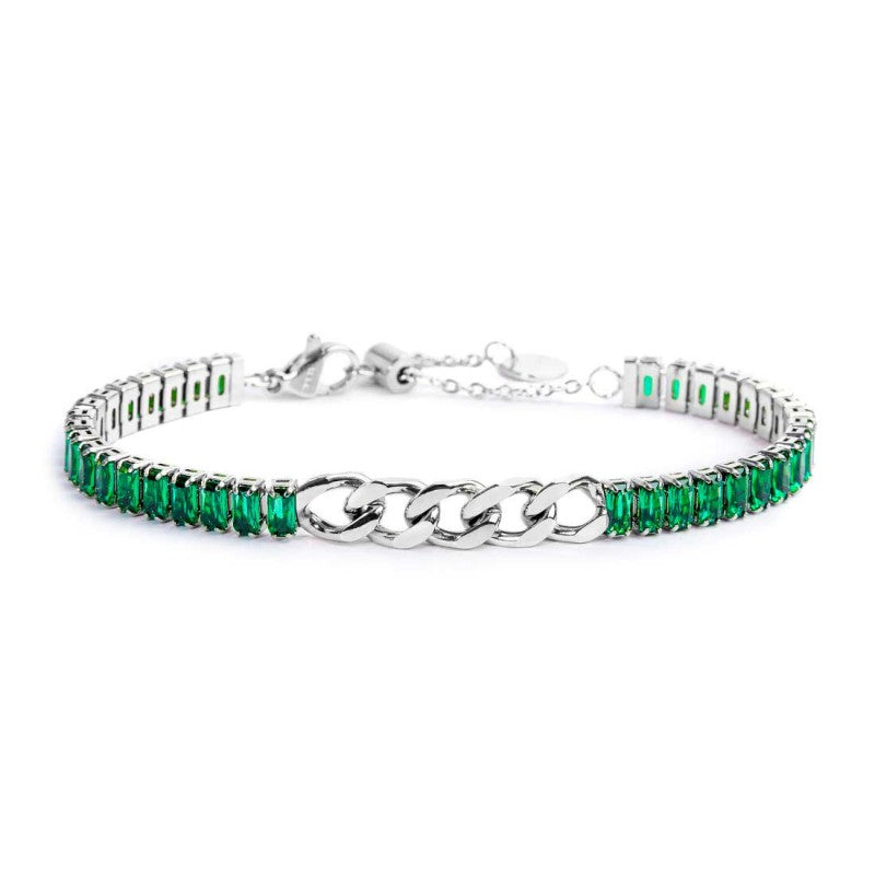 Bracciale tennis cristalli baguette con catena grumetta centrale - Gioielleria Fondente