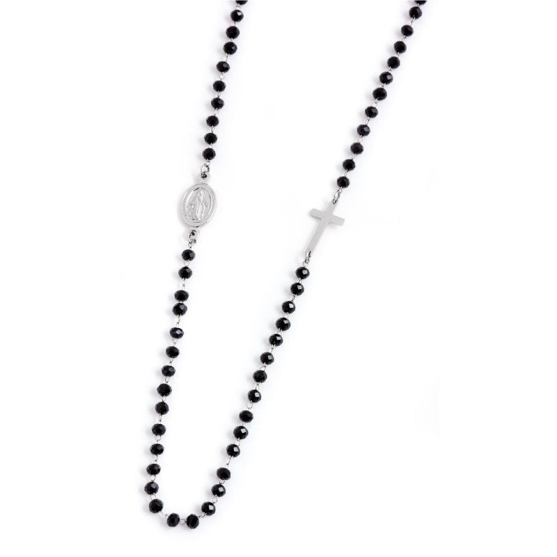 33co0006-n Collana cristalli neri rosario