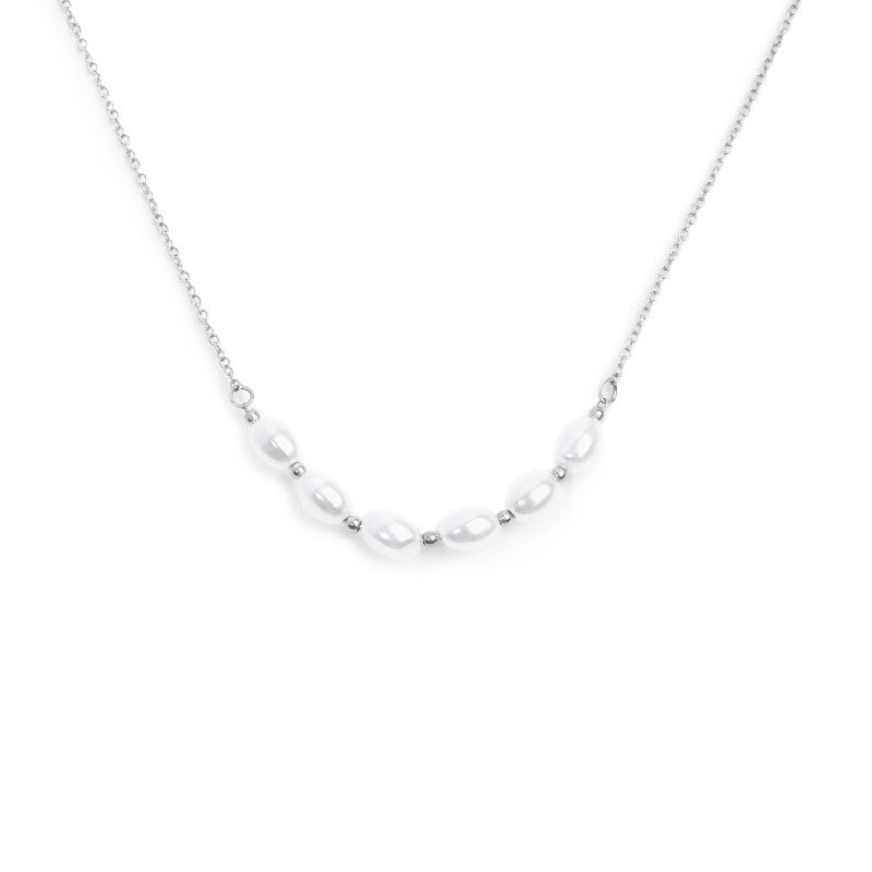 Collana catena cross con perle ovali centrali