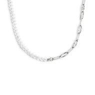 Collana catena figaro e catena con perle bianche irregolari