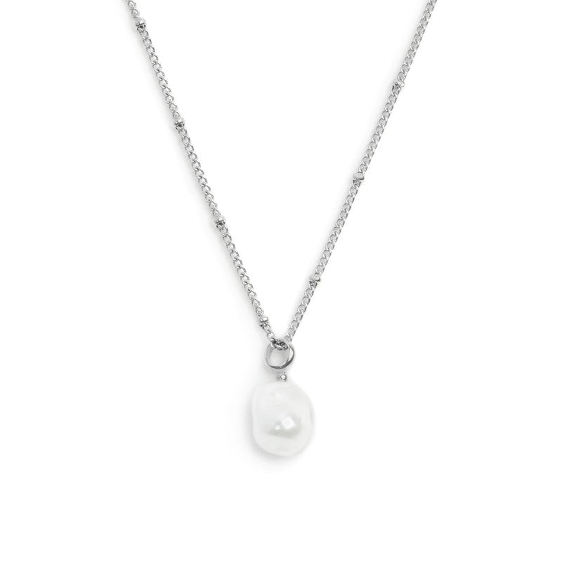 Collana catena grumetta con sfere e perla irregolare pendente