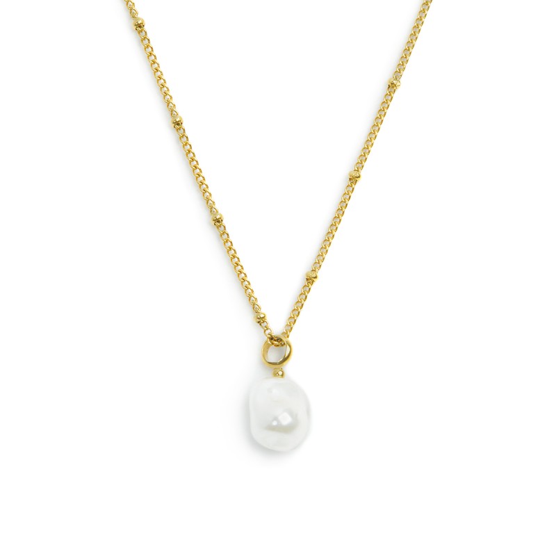 Collana catena grumetta con sfere e perla irregolare pendente