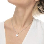 Collana catena grumetta con sfere e perla irregolare pendente