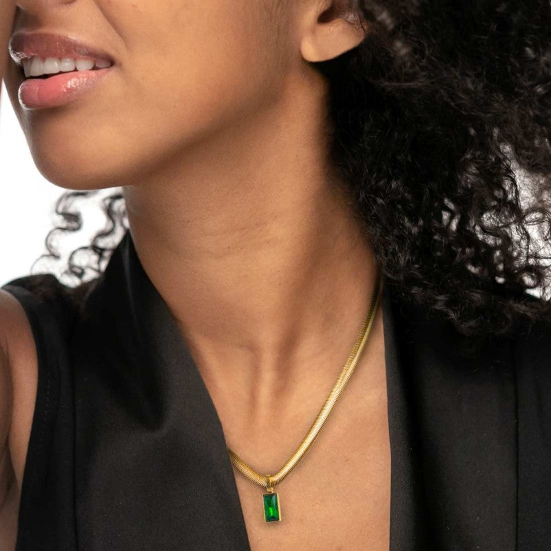 Collana catena snake cristallo baguette centrale - Gioielleria Fondente